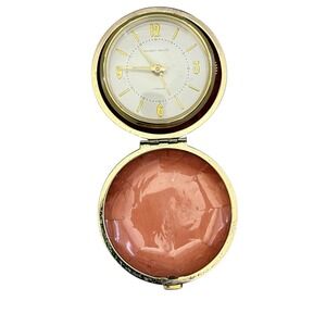 Vintage Phinney Walker Travel Alarm Clock Gold Round Case Japan Jeweled Untested